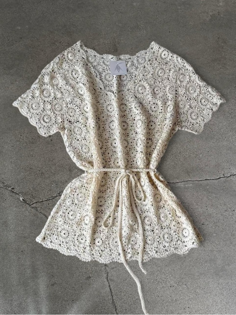 Vintage Rayon Crochet Tie-Waist Top
